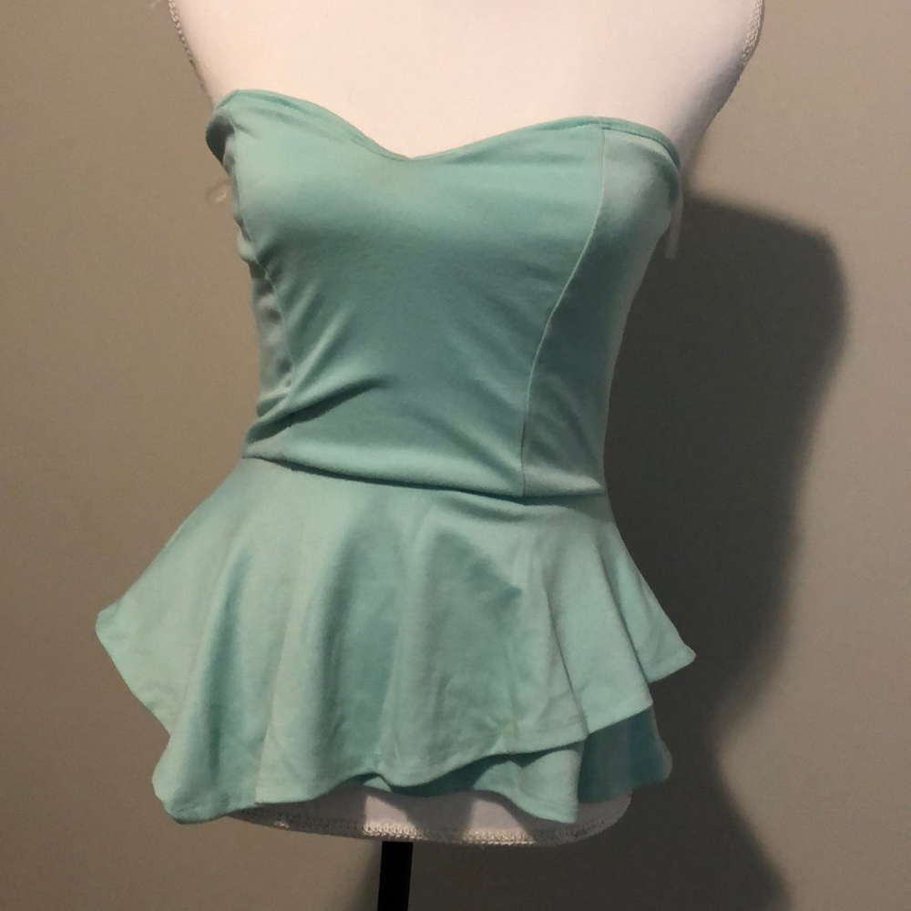 Mint green peplum on top